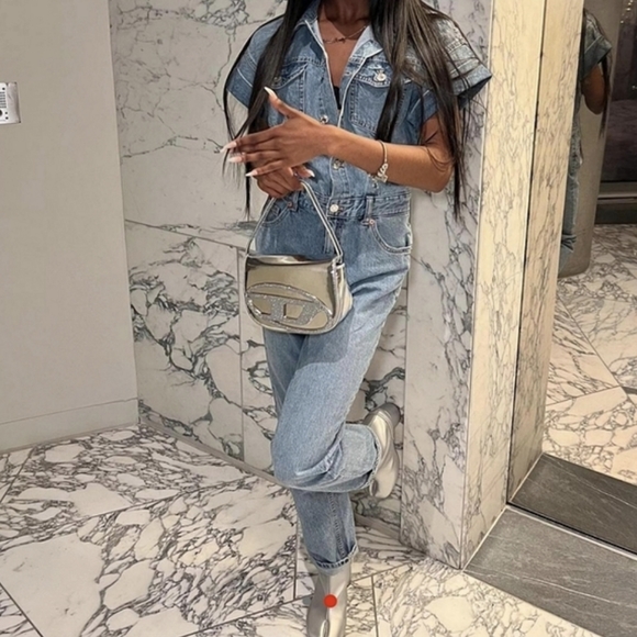 ZARA DENIM JUMPSUIT SHORT SLEEVES LONG PANTS S,M - Picture 2 of 15